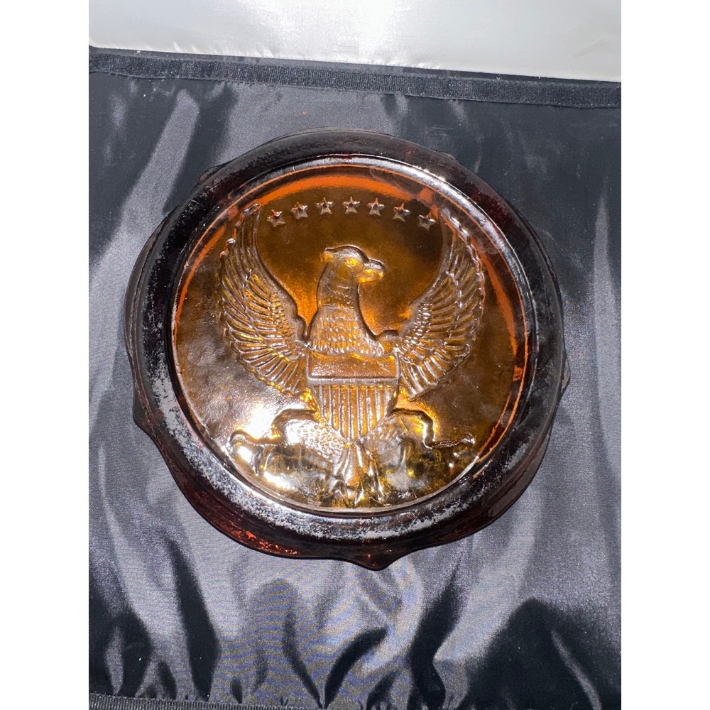 Vintage Amber Glass American Eagle Ashtray Large 10 Inch Patriotic Americana